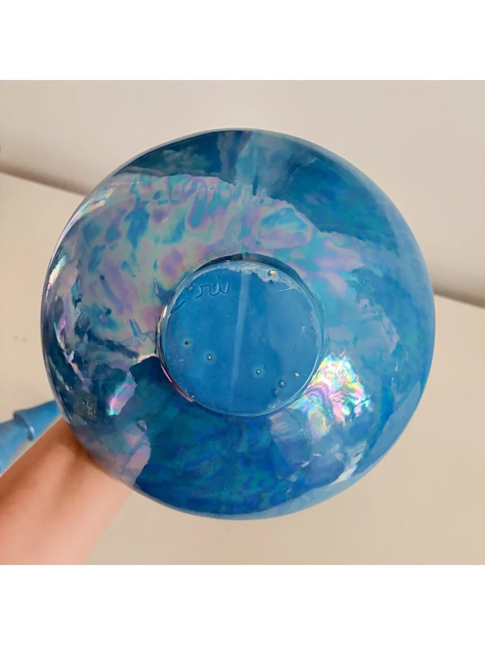 Vintage Glass Genie Decanter Vase with Stopper Blue Handmade MCM